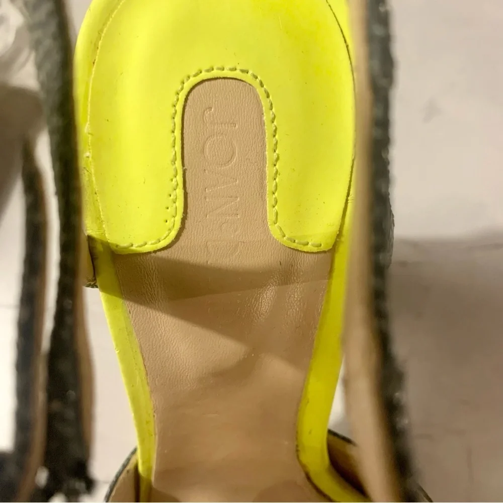 Joan & David Dadallina Gray Yellow Textured Leather T-Strap Peep Toe Sandal Sz 6